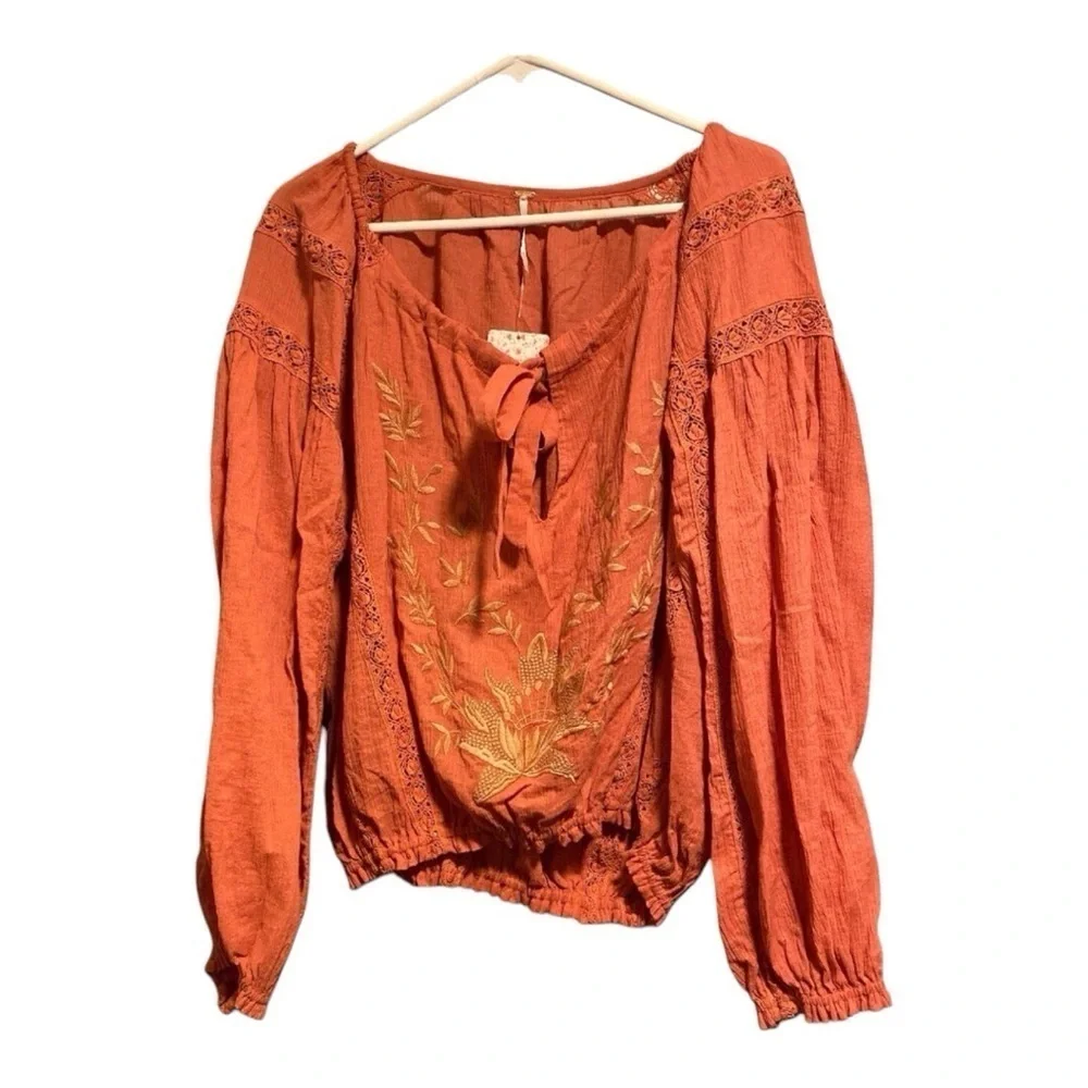 Free People Maria Maria Crochet Embroidered Blouse Size Large  New with tag